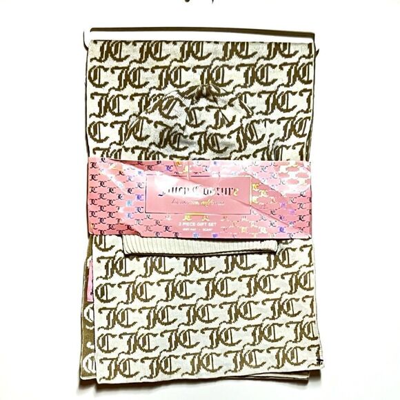 NWT Juicy Couture JC Monogram Logo 2PC Knit Hat & Scarf Set - Picture 1 of 2